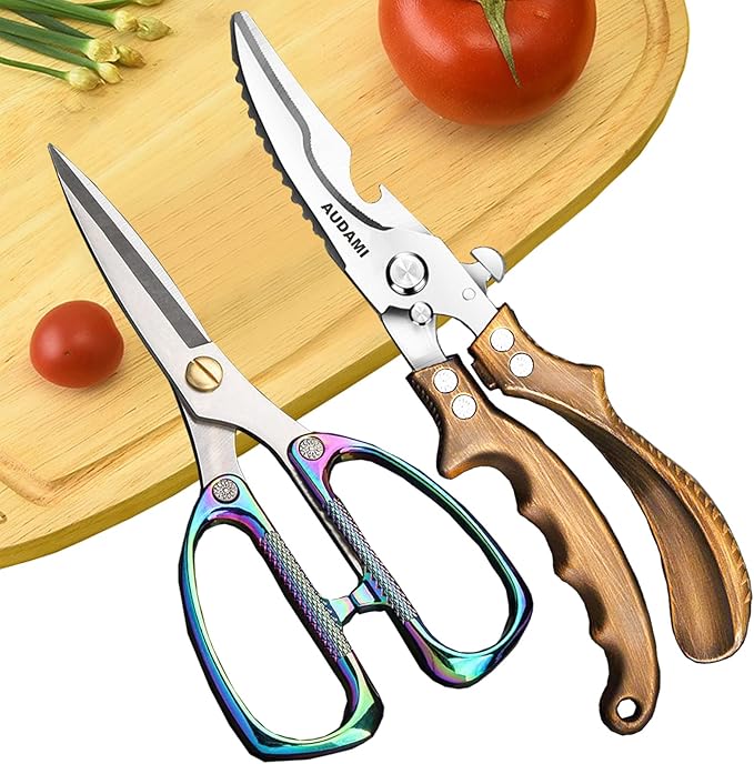 Poultry Shears 2-Pack, Heavy Duty Meat Scissors, Stainless Steel Spring Loaded, Turkey & Chicken Shears, Food Scissors