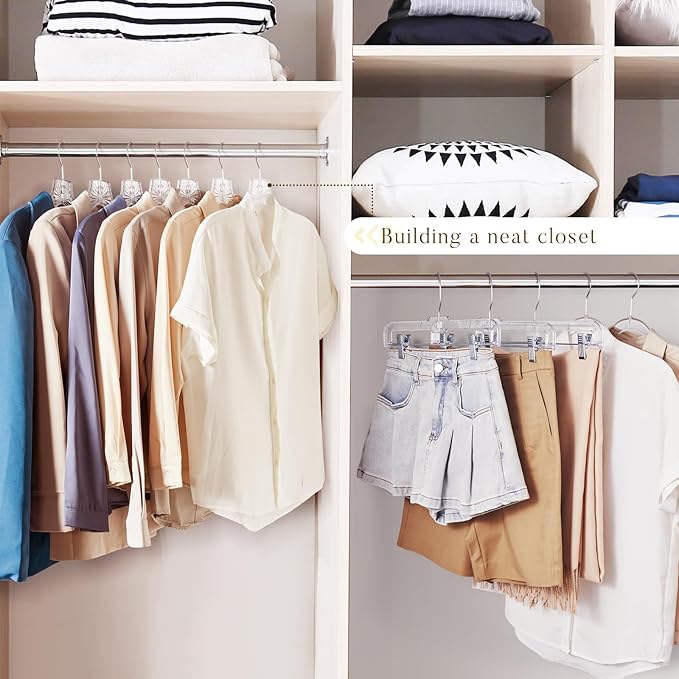 HOUSE DAY Clear Plastic Hangers 12 Pack, Durable Crystal Hangers for Clothes, Light Weight Plastic Dress Hanger for Women, Versatile 16.7‘’ Hanger for Closet and Retail Use, with 360° Swivel Hook