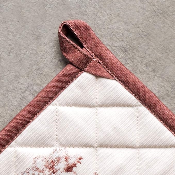 Maison d' Hermine Pot Holders 100% Cotton Heat Resistant Potholders 8" x 8" Hot Pads with Loop for Thanksgiving Christmas Decorations BBQ Cooking Handling Hot Pans (Pack of 1, Holy Jouy - Brown)