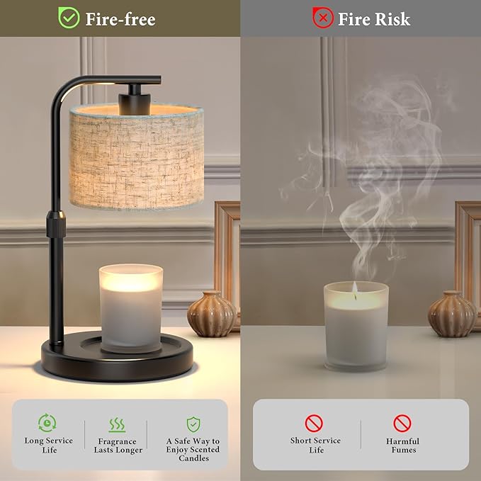Candle Warmer Lamp with Timer Dimmer, Height Adjustable Black Electric Candle Warmer Wax Heater with 2 Bulbs, Birthday Gifts for Women Her, Mom, House Warming Gifts New Home