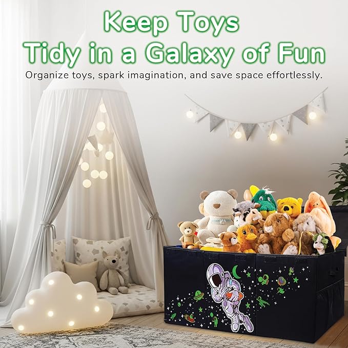 Extra Large Toy Storage Organizer For Living Room with Lids - Glow-in-Dark 40"x14"x16" Collapsible 600D Oxford Toy Chest for Kids, Boys, Girls - Durable Toy Bin for Living Room, Playroom, Nursery