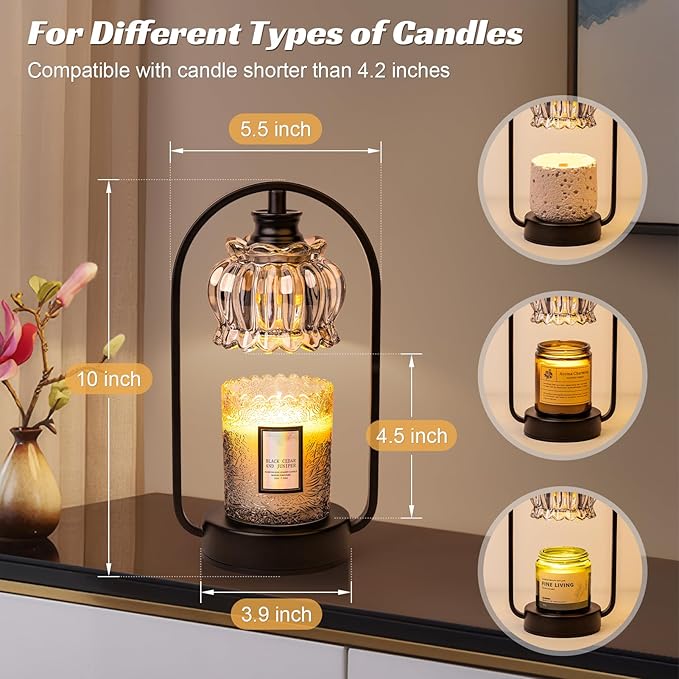 Candle Warmer Lamp, Electric Light with Timer Dimmer Clear Flower Shape Wax Melt Warmer for Birthday, Mothers Day, House Warming Gift (Includes 2 Bulbs)