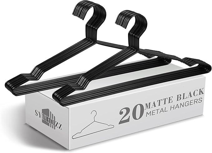 16.5" Heavy Duty Matte Black Metal Hangers 20 Pack, Wire Black Clothes Hangers for Coat Suit, Shirts, Dress, Pants，Camisole Wedding Dress (Black, 20Pack)