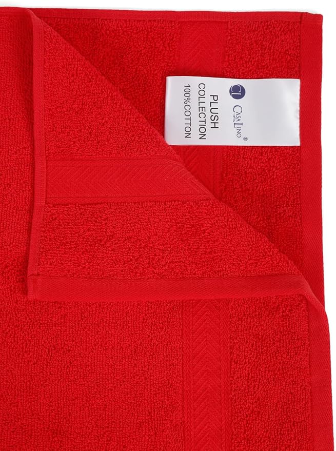 Casa Lino 24 Pack Wash Cloths Set, (12" X12) 100% Cotton wash Cloths, wash Cloths for Your face and Body, Highly Absorbent & fingertip Soft wash Cloths for Your face and Body, Red.