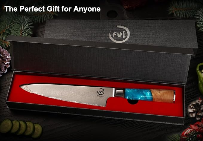 Chef Knife 8 inch, Damascus Chef Knife VG10 Core Steel with 66-Layers High Carbon Professional Sharp Chefs Knife 8" Blade Ergonomic Beautiful Blue Resin Handle Gift Boxed