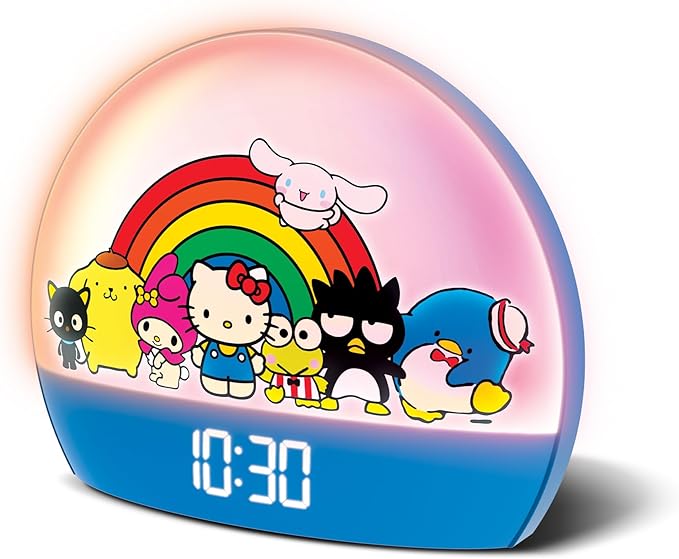 Hello Kitty and Friends Sunrise Alarm Clock - Multicolor Lights, USB Charging, LED Display, and Snooze Function