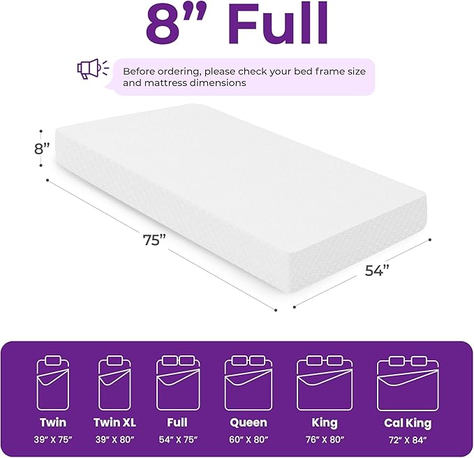 GAESTE 8 Inch Full Cooling Gel Memory Foam Mattress for Cool Sleep Medium Firm CertiPUR-US Certified Foam, Mattress in a Box Pressure Relief Removable Cover No Fiberglass (Full, 8 in)