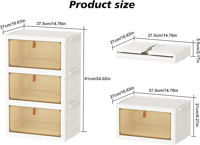 Closet Organizers and Storage 70Qt 3 Pack Stackable Storage Bins with 1 Lid Foldable Closet Organizer Boxes for Clothes Office Supplies Snacks (23Qt X 3)