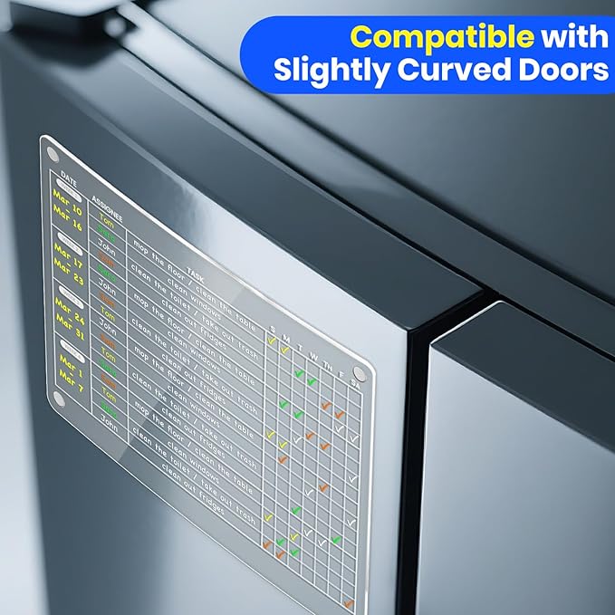 PigPotParty Acrylic Magnetic Monthly Chore Chart for Multiple Kids Roommates – 12"x9.5" Rotating Weekly Task Board for Kids Students Families, Clear Dry Erase Fridge Chart, w/ 8 Markers & 1 Towel