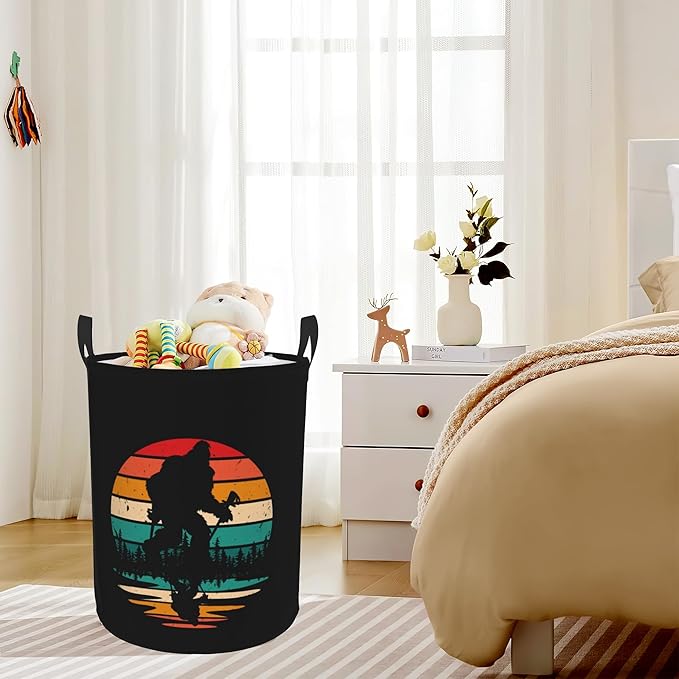 Big Foot Hiking Sunset Laundry Basket,Waterproof Laundry Hamper,Collapsible Organizer Basket for Storage Bin Toy Bins, Dirty Clothes Laundry Basket for Living Room/Bathroom/Bedroom