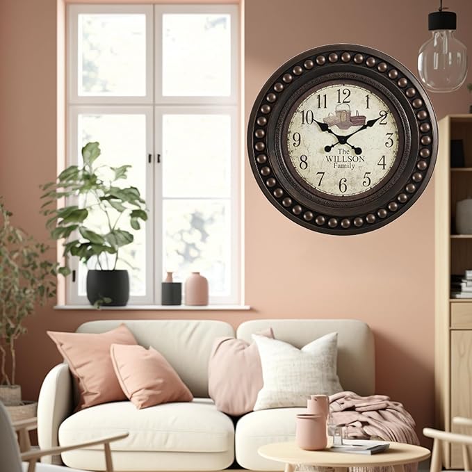 Large Farmhouse Wall Clock,20 inch Rustic Roman Numeral Big Wall Clock for Living Room, Kitchen, Living Room, Bedroom,Battery Operated, Dark Bead Brown