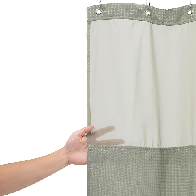 N&Y HOME Stall Waffle Weave Shower Curtain with Snap-in Fabric Liner & Hooks Set - 36" x 72" Small Shower Stall Size, Hotel Style & Mesh Top Window, Machine Washable - 36x72, Sage Green
