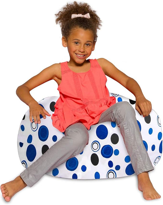 Posh Creations Bean Bag Chair for Kids, Teens, and Adults Includes Removable and Machine Washable Cover, Canvas Bubbles Blue and White, 27in - Medium