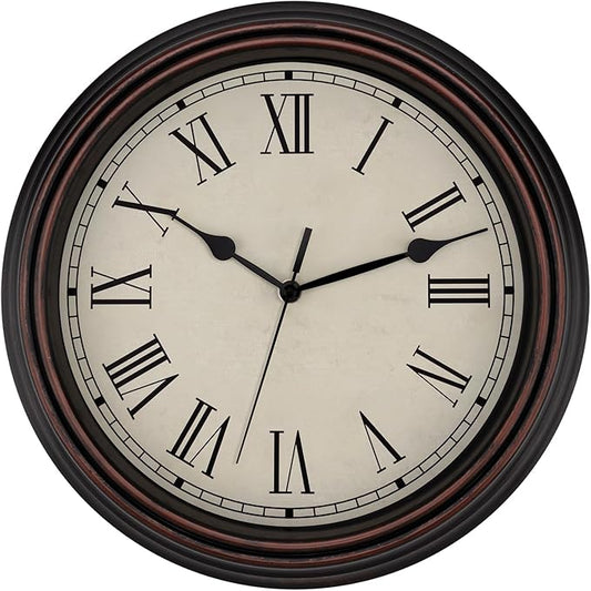 Foxtop 14 Inch Roman Numerals Wall Clock Battery Operated Silent Non-Ticking Round Classic Vintage Retro Wall Clock Decorative for Living Room Kitchen Home Office (Bronze)