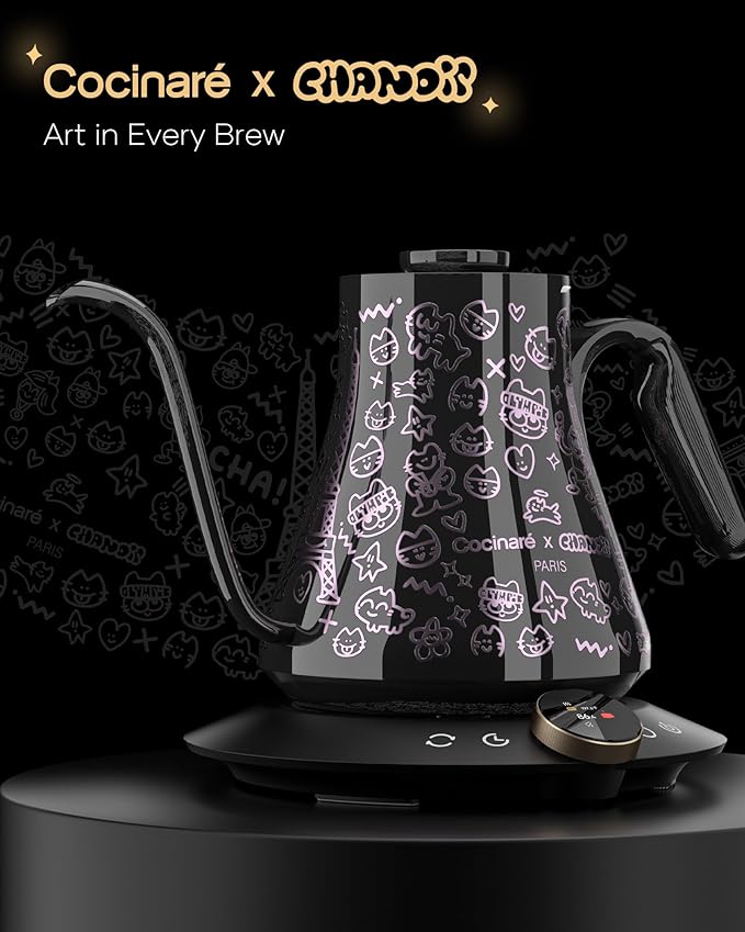 Cocinare x Chanoir FLOW M9 Pro Electric Kettle, Art de Paris Color-Changing Collaboration, Premium Gift Box Packaging with Coffee Mat, ±0.5℉ Temp Control for Coffee & Tea (Chanoir Black)