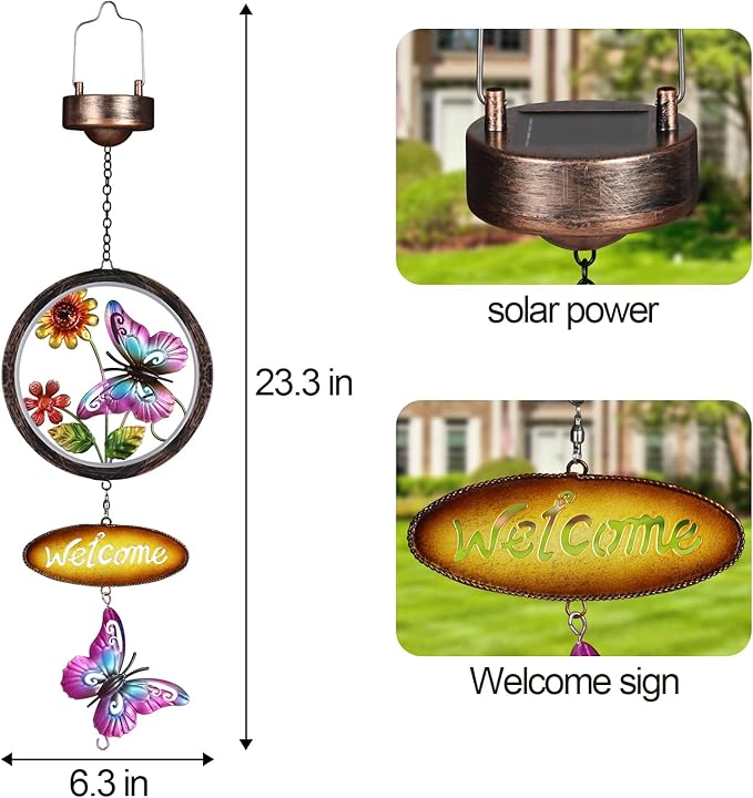 Butterfly Solar Lantern Outdoor Waterproof Welcome Sign lamp Birthday Gifts for Women Mom Outside Hanging Lights Decor for Garden Yard Patio Backyard Porch