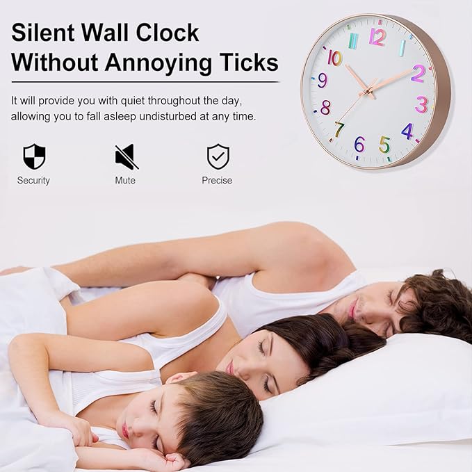 HZDHCLH Kid Wall Clocks Battery Operated,12 inch Silent Non Ticking Modern Wall Clock for Nursery Kids Room Living Room Bedroom Kitchen Office Classroom Decor