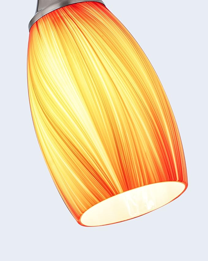 Art Glass Mini Pendant Lights for Kithen Island Blown Glass Pendant Lighting Shade with Brushed Nickel Finish 3Pack Hanging Pendant Light Kitchen Counter,Dining/Living Room Red Orange