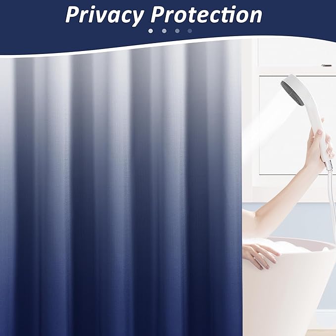 Naturoom Classic Blue Shower Curtains for Bathroom,Ombre Cloth Fabric Shower Curtain Set with 12 Hooks Denim Blue Bathroom Decor 72 x 72