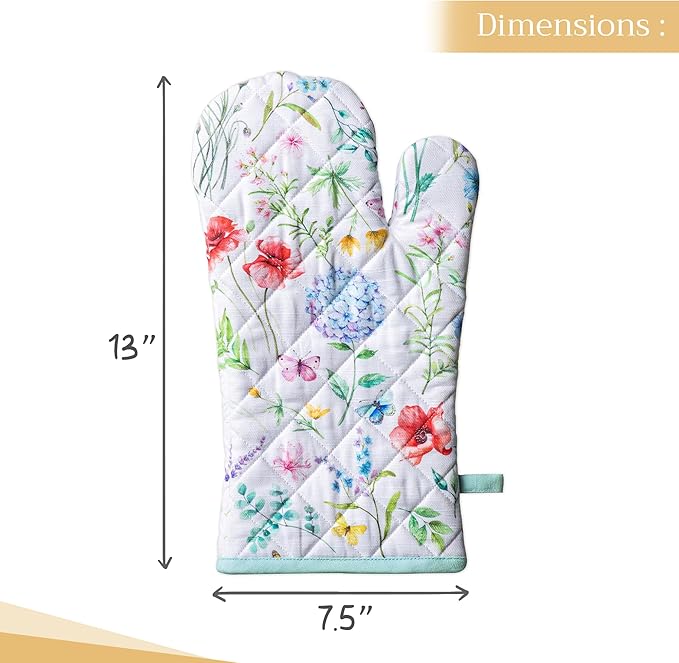 Maison d' Hermine Oven Gloves 100% Cotton Oven Mitt 7" x 13" with Loop Heat Resistant, BBQ, Cooking Gloves, Baking, Grilling, Kitchen, Handling Hot Pans Spring/Summer (Pack of 1, Just Floral)