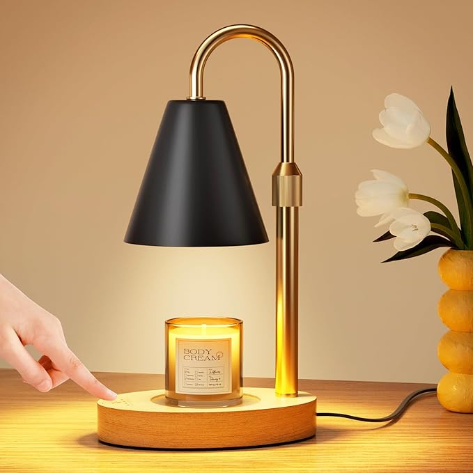 Candle Warmer Lamp with Timer -Touch Dimmable & Adjustable Candle Lamps Warmer for Jar Candles, House Warming Gifts New Home Women Men Room Decor Wax Melts Lamp with 2 Bulbs, Black