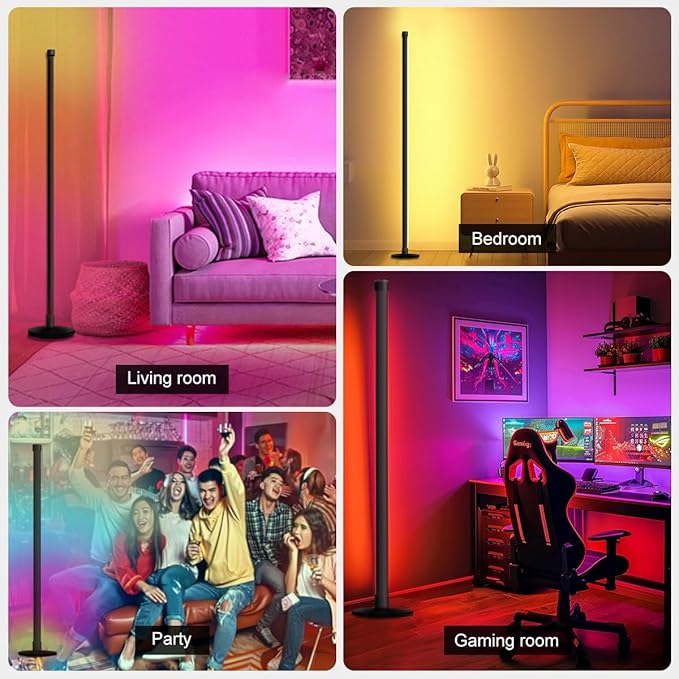 RGB Floor Lamp,Smart LED Corner Lamp with App and Remote Control,16 Million Colors & 80+ Scene,Music Sync,Timer Setting,Ideal for Living Rooms,Bedrooms,Gaming Rooms,Ambient Lighting (63” H)