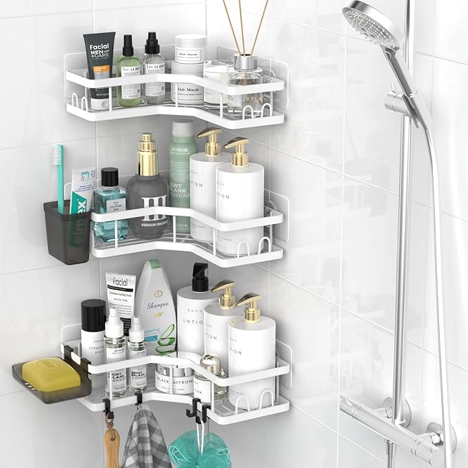 Corner Shower Caddy Bathroom Organizer Adhesive Shower Rack Bathtub Shelves - 3Pack No Drilling Shower Shelf For Inside Shower - Rustproof Bath Tub Organizer Caddy