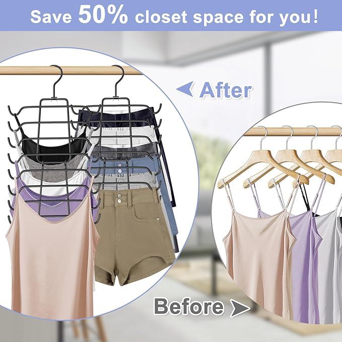 3Pcs Tank Top Hangers Space Saving Hanger Organizer Bra Hangers for Closet Organizer 360° Rotating Metal Closet Organizers and Storage Lingerie Hangers for Cami Bras Belts Swimsuits Lingeries Black