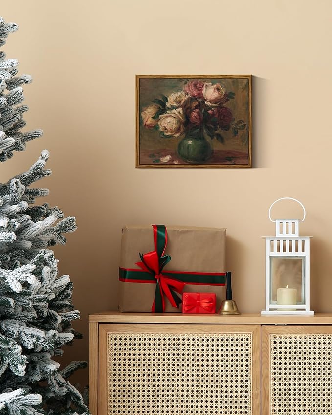 InSimSea Framed Wall Art for Living Room Rose Flower Valentine Decor Mid Century Modern Wall Decorations Vintage Floral Wall Art for Bedroom Farmhouse Kitchen Office Bathroom Decor 8x10in