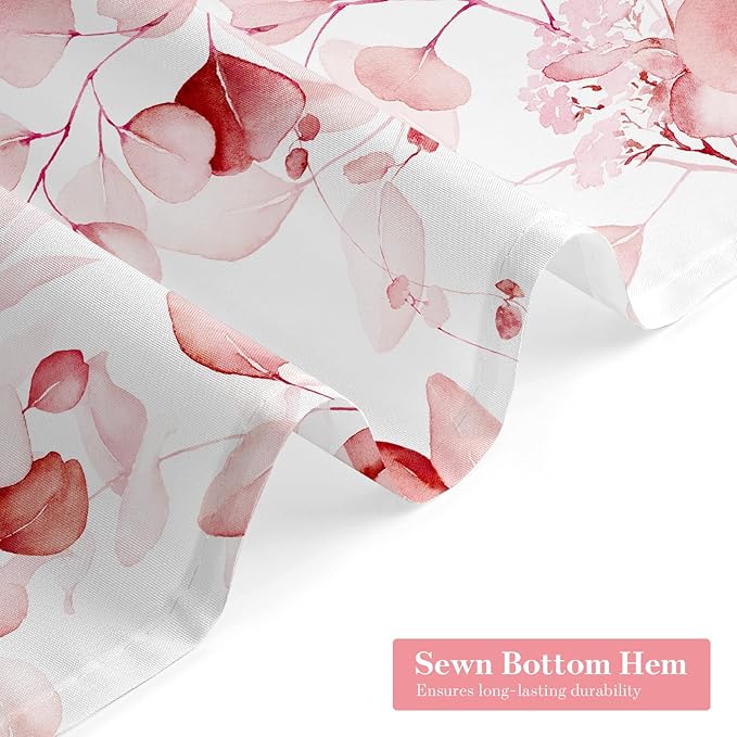 MitoVilla Pink Spring Floral Shower Curtain, Modern Plants Botanical Fabric Cloth Shower Curtains for Chic Elegant Bathroom Decor, Summer Watercolor Eucalyptus Leaf, 72x72