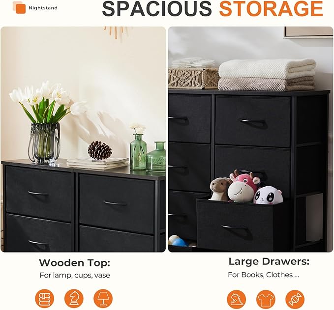 Sweetcrispy Dresser with 8 Drawers for Bedroom, Fabric Dresser Storage Tower, Chest of Drawers Organizer Unit, Storage Cabinet for Hallway, Closets, Steel Frame, Wood Top