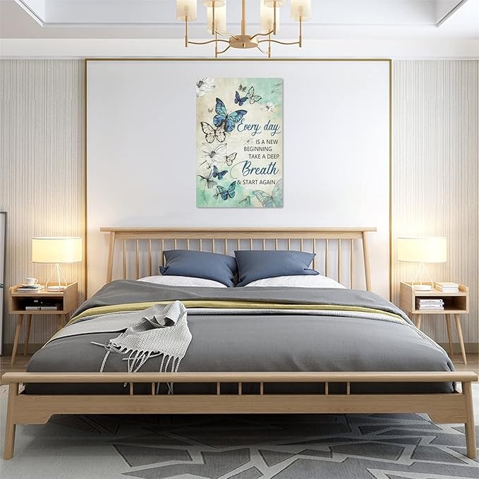 Teal Butterfly Wall Art Floral Decor Farmhouse Pictures Inspirational Quotes Canvas Prints Artwork Modern Home Decorations for Bathroom Girls Bedroom Living Room