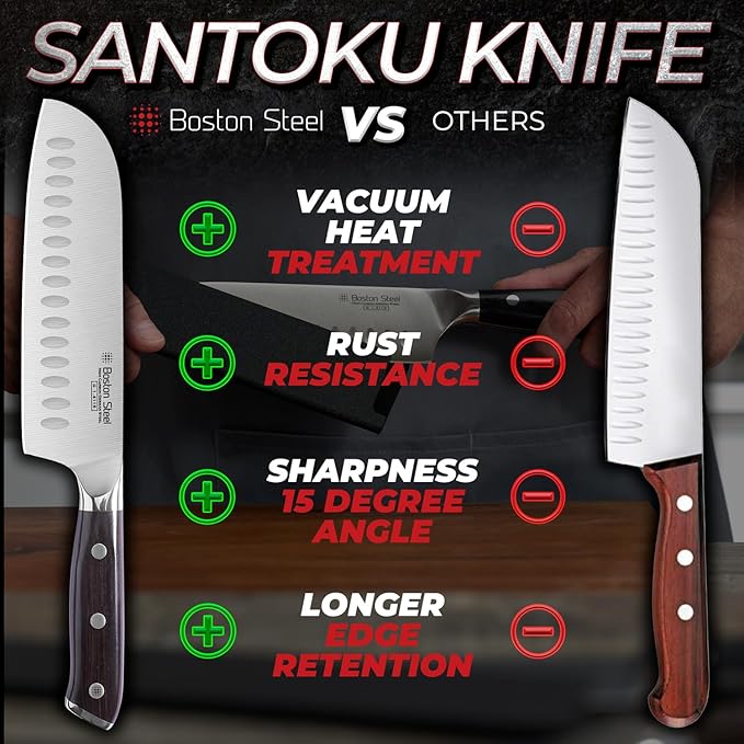 Santoku Knife 7 Inch – Ultra Sharp High Carbon Stainless Steel Kitchen Knife with Comfortable Grip, Ergonomic Handle, Gifts for Women and Men, Premium Cooking Knife with Gift Box