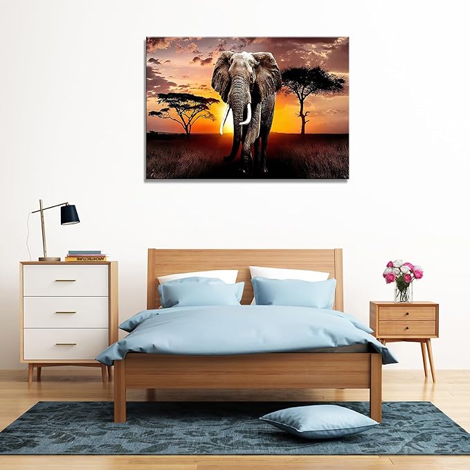 XXMWallArt FC3081 Canvas Wall Art Elephant Picture African Wild Animals Artwork Painting Print for Living Room Bedroom Kitchen Home and Office Wall Decor