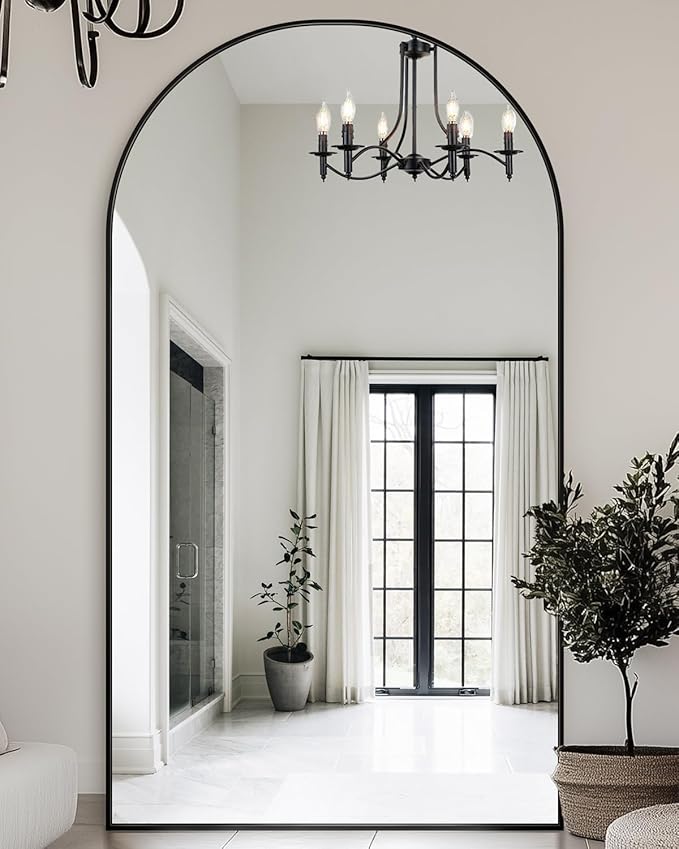 Full Length Mirror with Stand, 81"x41" Arched Full Body Mirror, Large Stand Up Mirrors, Aluminum Frame Floor Standing Mirrors, Freestanding Hanging Leaning Mounted for Bedroom Living Room, Black