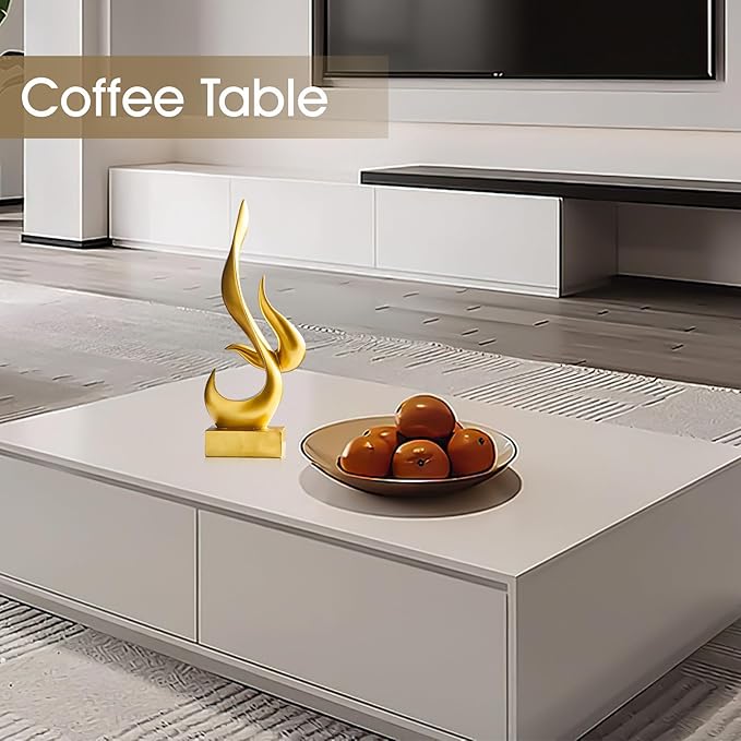 AWNR Abstract Sculpture Gold Decor: Flame Statue Resin Art Figurines Modern Home Decor for Living Room TV Stand Office Shelf Accents Minimalist Centerpiece Table Decorations