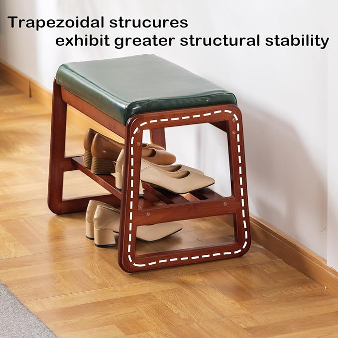 Shoe Rack Bench, Solid Wood Entryway Bench(Green-39.4")