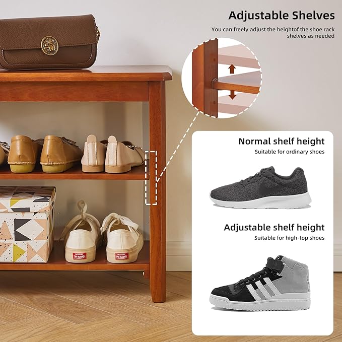 Shoe Bench, 3-Tier Wood Heavy Duty Shoe Organizer Shelf for Entryway, Living Room Brown YD-WD05H