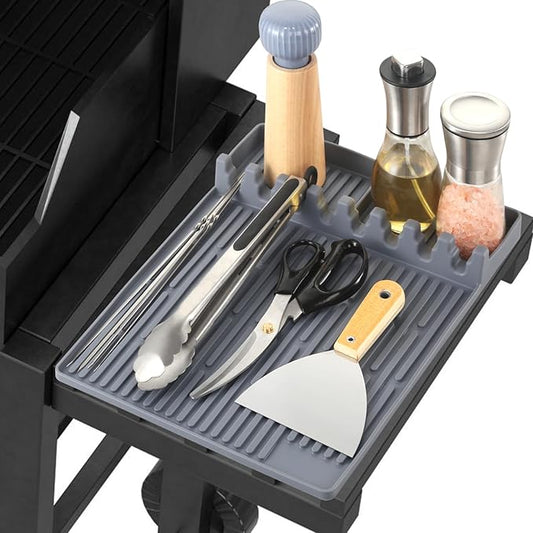 Silicone Grill Mat for Blackstone Silicone Griddle Tools Mat with Drip Pad Grill Pad for Outdoor Grill Kitchen Countertop (Gray)