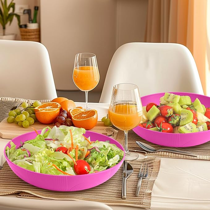 Homienly Wheat Straw Large Salad Bowls, 60 OZ Large Serving Bowls for Kitchen, Camping, Party, Microwave and Dishwasher Safe, Unbreakable Lightweight Big Bowls for Fruit, Salad (Pink)
