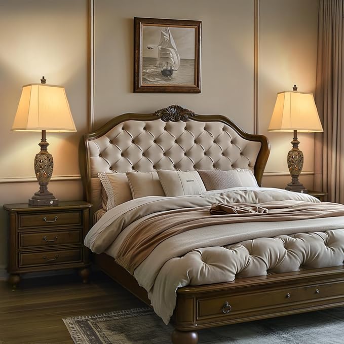 29.5"H Touch Traditional Table Lamp Set of 2,Vintage Bedside Nightstand Lamps with Dual USB and Night Light, 3-Color Hollow Out Leafwork Bronze Gold Finish Desk Lamps for Living Room,Bedroom