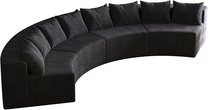 KEIKI 4 Seat Corduroy Curved Sectional Sofa, Symmetrical Modular Semi Circular Couch, Deep Seat Tufted Corner Sofa for Living Room, Lobby, Black