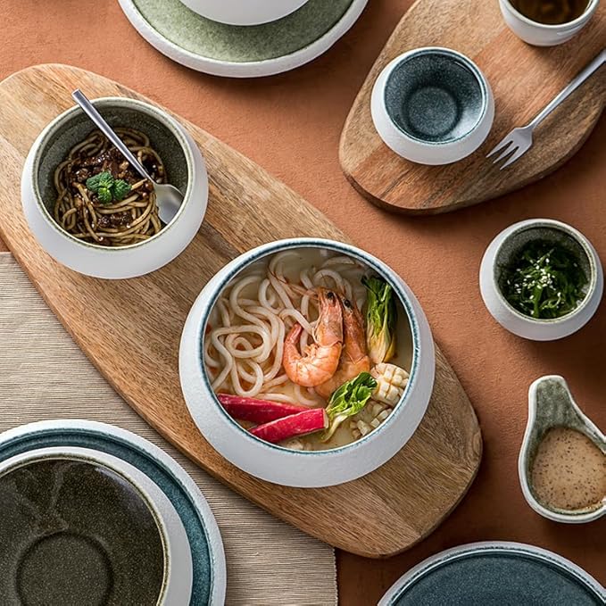 Uaral Ceramic Mixing Bowls,Nesting Bowls,Serving Bowl Set of 3,Two-tone Color Kitchen Bowls,Prep,Serving,6.8/20/50 OZ(White&Blue)