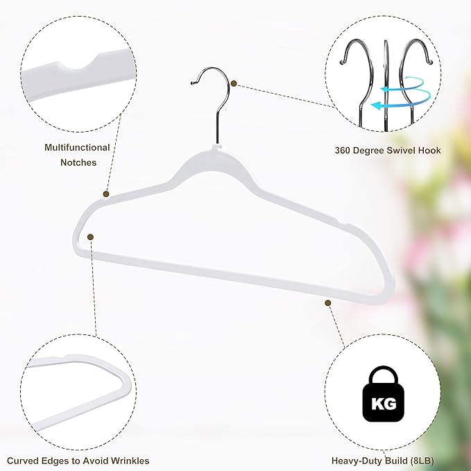 Quality White Plastic Hangers Clothes Hangers 20 Pack - Non-Velvet for Clothes - Heavy Duty Coat Hanger Set -Space-Saving Closet Hangers with Chrome Hook, Non-Flocked Hangers, Cream White