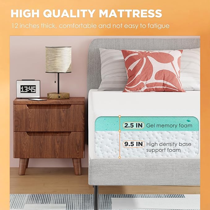 PayLessHere 12 Inch Gel Memory Foam Mattress Medium Firm Mattresses CertiPUR-US Certified Bed-in-a-Box Pressure Relieving Twin XL Size,Fiberglass Free，White