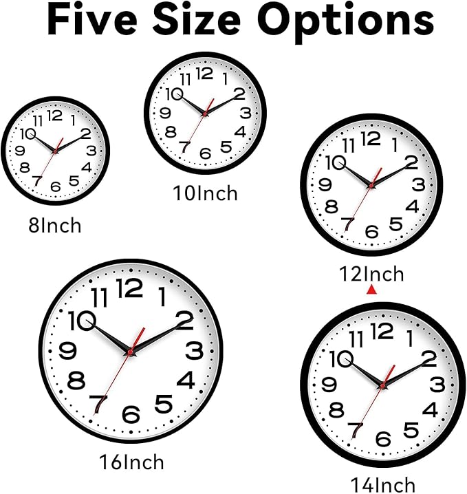Wall Clock 12 Inch Silent Non-Ticking Modern Clock Battery Operated Classic Simple Minimalist Analog Decorative for Kitchen, Living Room,Office, Bedroom, Bathroom (Black)