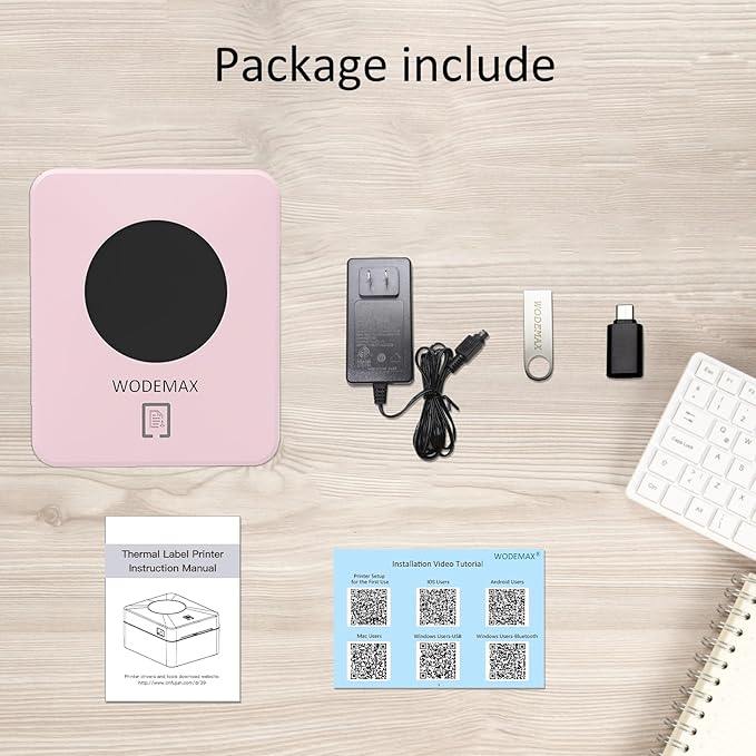 Thermal Shipping Label Printer 4x6 Label Print,Bluetooth Thermal Label Printer,Circle Sticker Printer,Sticker Printer for Small Business,Widely Used for Amazon, Ebay (Pink)