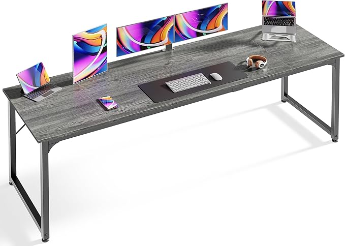 Huuger Computer Desk, 80 Inch Office Desk, Gaming Desk with Storage, Writing Desk Work Desk for Home Office, Study, Long Simple Desk, Large Legroom, Metal Frame, Grey