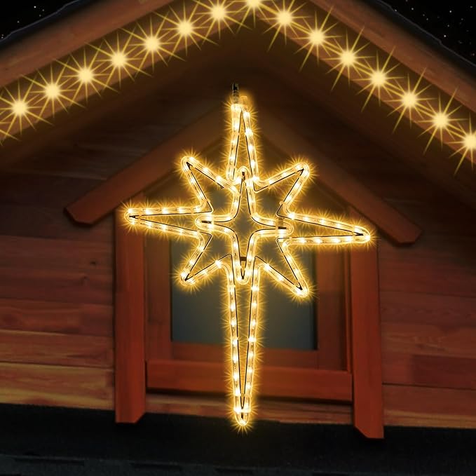 22" Star of Bethlehem Light Christmas Tree Lights,8 Lighting Modes,Metal Frame Waterproof 96 LEDs Warm Yellowish Lights for Christmas New Year Home Party Decoration