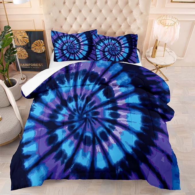 Tailor Shop Swirl Tie Dye Comforter Sets for Women Girls Bohemian Tie Dyed Pattern Bedding Set Bedding Decor King Size with 1 Comforter 2 Pillowcases